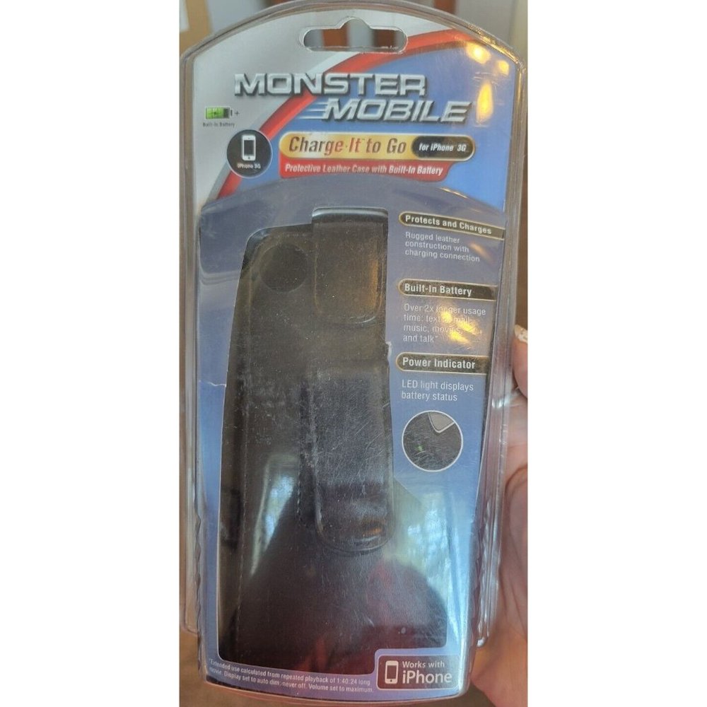 Monster Mobile Protective Leather Case with Built-In Battery For Iphone 3G, NIB